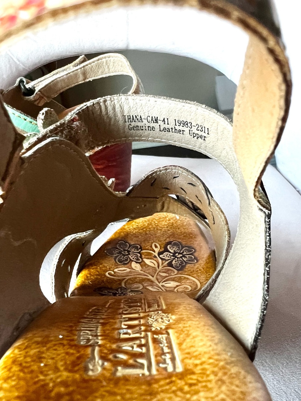 L’artiste Floral Leather Block Heel Sandals Size 41 - Boho Chic Platform - Picture 9 of 11